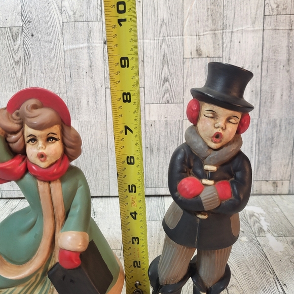Set of 2 Vintage Atlantic Mold Hand Painted Ceramic Christmas Carolers Boy Girl - Picture 6 of 11